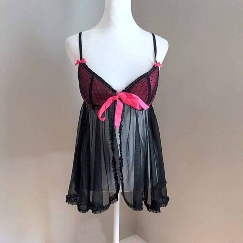 Victoria's Secret Lingerie Sexy Little Things Black Pink Lace Coquette 36B